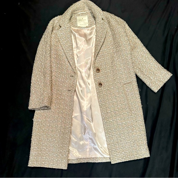 kate spade Jackets & Blazers - Kate Spade Gold Pink Glitter Tweed Spring Coat Silk Lined Pockets Gold Buttons